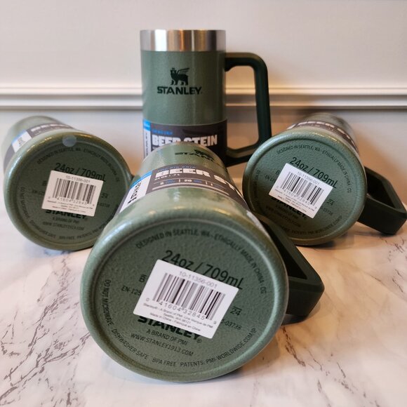 NIB SET OF FOUR Stanley Adventure Big Grip Beer Stein Hammertone Green 24 oz - Picture 9 of 9